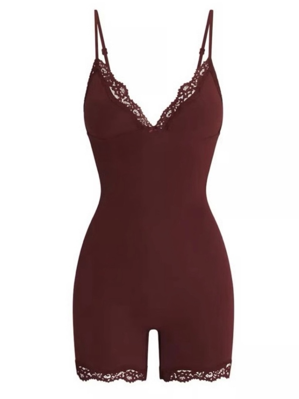 NWT! RARE SKIMS Fits EveryBody Triangle Lace-Trim Bodysuit Onsie Oxblood Red M